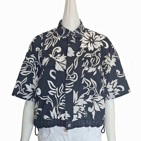 SACAI BLACK/OFF WHITE FLORAL PRINT BOXY SHIRT (3) - Picture 1 of 9